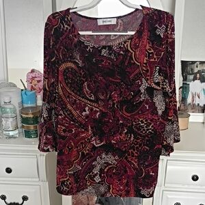 Jones Studio Burgundy and Black Paisley Blouse